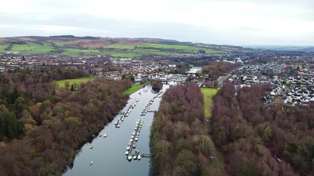 The River Leven and the village of Balloch in Scotland