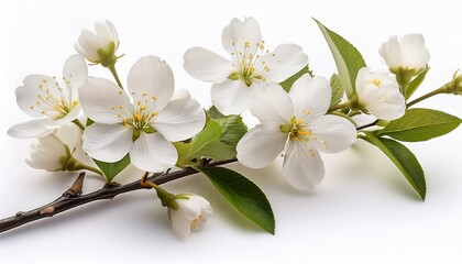 Obraz premium spring branch with white flowers isolated on white background