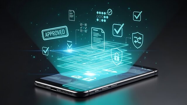 Mobile document management system with secure digital approval process and data protection. online workflow and information security on smartphone.
