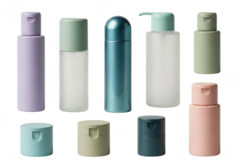 Various cosmetic bottles isolated on transparent background