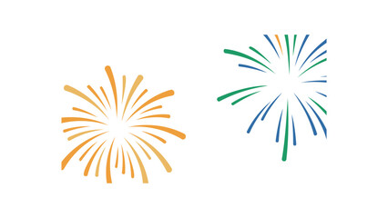 Two vibrant abstract bursts of colorful fireworks exploding in a bright white background celebrating a festive occasion