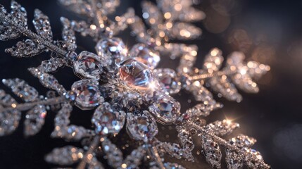 close-up of glittering snowflake ornament