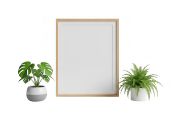 A blank frame with plants isolated on transparent background