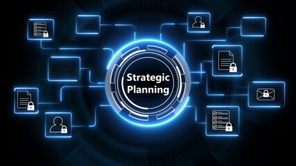 Executives Strategic Planning on futuristic interface discussing strategic planning and financial growth during a corporate meeting in a modern office. 4K animated isolated on transparent background. - Powered by Adobe