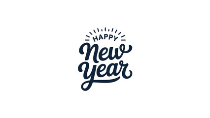 Elegant hand drawn typography celebrating happy new year with festive sparkles and confetti on white background