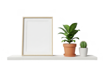 A framed picture and plants isolated on transparent background