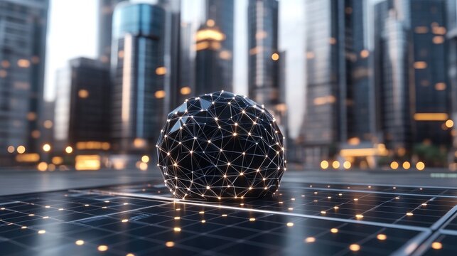 A digital twin model of a solar power plant illustrates the convergence of technology, sustainability, and industry in today's landscape