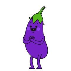 Smiling eggplant character cartoon illustration funny food isolated on white