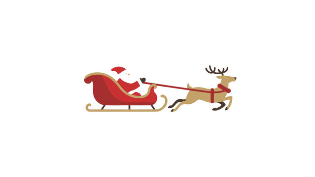 Festive santa claus in a red sleigh pulled by a reindeer on a white background