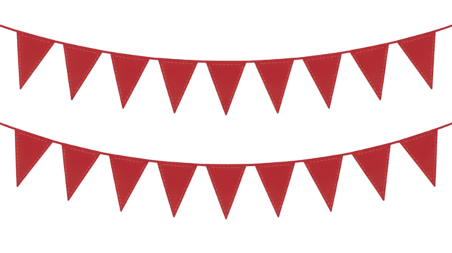 Red Triangle Flag Garland – Isolated Festive Bunting on Transparent Background