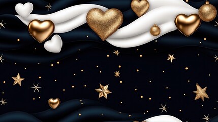 Delicate snowflakes, stars, and hearts create a festive pattern on a dark teal backdrop, ideal for holiday decorations or crafting projects SEAMLESS PATTERN