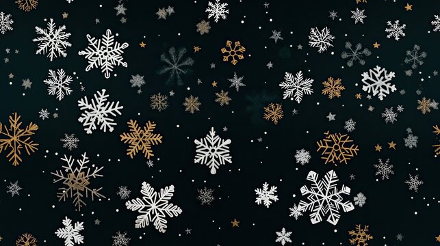 Delicate snowflakes, stars, and hearts create a festive pattern on a dark teal backdrop, ideal for holiday decorations or crafting projects SEAMLESS PATTERN - Powered by Adobe