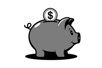 Obraz premium Illustration of a gray piggy bank with a coin on top of its back slot