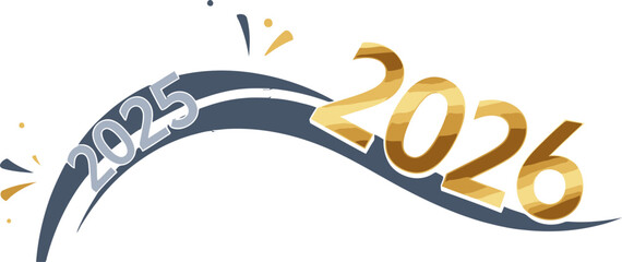 Illustration showing the transition from the year 2025 to the year 2026 with a curved line design