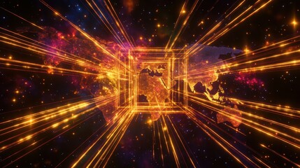 Abstract glowing cage structure of beams highlighting Earth