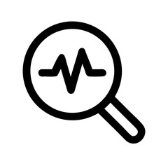 Magnifying glass focusing on a waveform signal displayed inside the lens in a simple black outline