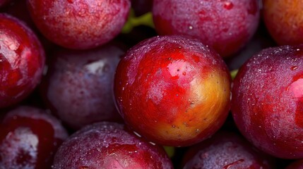 Obraz premium Close up of plump organic red grapes with water droplets