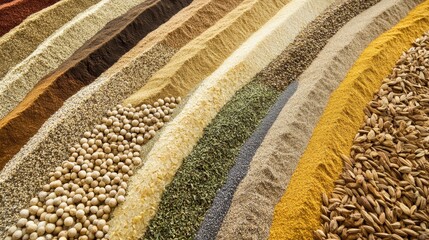 Arrangement of various spices and herbs on a rustic wooden table