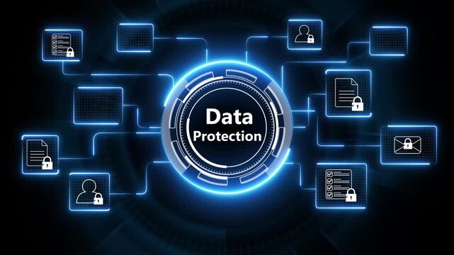 Business Data Protection and financial performance analysis shown on a digital dashboard with various charts and graphs. 4K animated isolated on transparent background. - Powered by Adobe