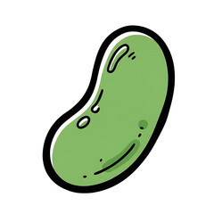 Green bean-shaped cartoon character with 