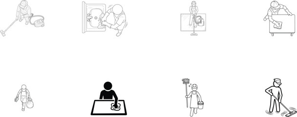 Cleaning and Sanitation Icons janitor hygiene