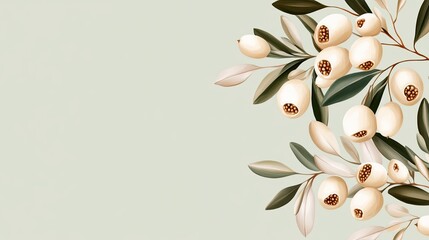 Minimalist green background featuring olive branches on the right, perfect for elegant invitations or announcements in modern design