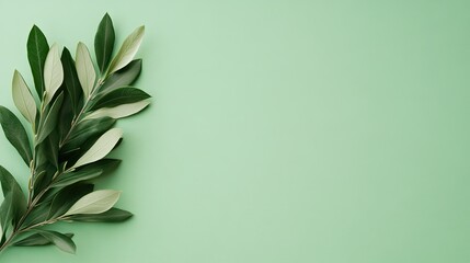 Minimalist green background featuring olive branches on the right, perfect for elegant invitations or announcements in modern design