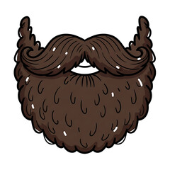 Cartoon illustration of a bushy brown beard with mustache  