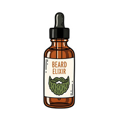 Beard elixir bottle with dropper and label design in brown color  