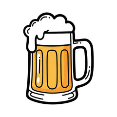 Beer mug filled with frothy lager and froth on top  