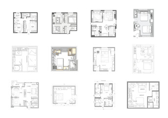 Detailed Apartment Floor Plans with Furniture and Dimensions