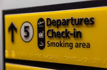 Departures Check In Elevator or Lift Sign at an Airport