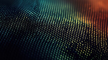 Fototapeta premium Detailed close up view of a dark textured woven fabric material with shimmering light reflections highlighting the intricate pattern