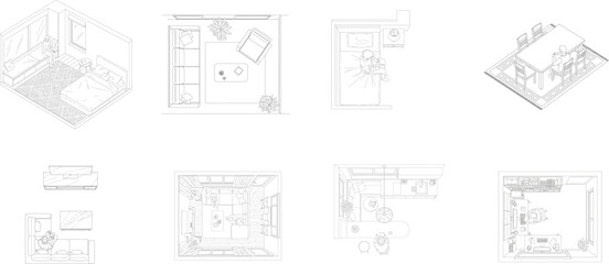 Mixed Perspective Interior Design Floor Plans With People