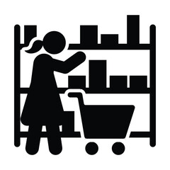 Shopping icon pictogram customer browsing at shop glyph vector illustration
