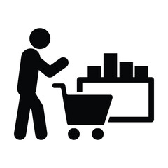 Shopping icon pictogram customer comparing products with cart in shop glyph vector illustration