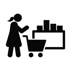 Shopping icon pictogram customer comparing products with cart in shop glyph vector illustration