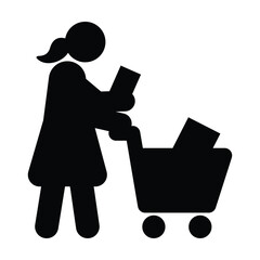 Shopping icon pictogram customer comparing products with cart in shop glyph vector illustration