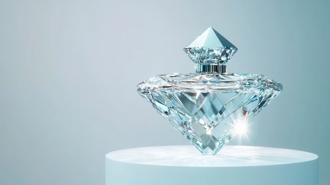 Elegant perfume bottle on display with diamond shaped design