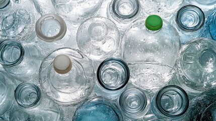 Collection of Clean Empty Water Bottles in Overhead View