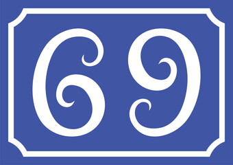 White home number 69 over blue background