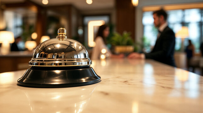 Close-up of hotel reception service bell on counter