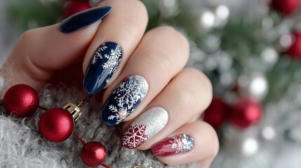 Festive New Year's manicure with beautiful nail polish	
