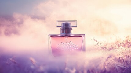 Obraz premium Elegant perfume bottle with floral fragrance and bubbly details