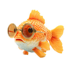 Goldfish with sunglasses isolated on white background