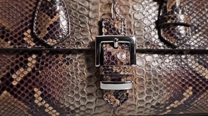 Closeup of a luxurious python skin handbag with buckle detail - Powered by Adobe