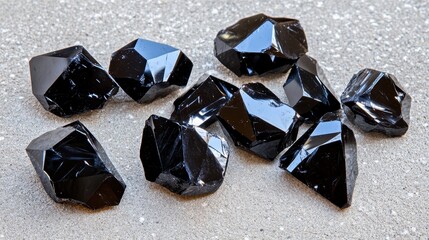 Jagged obsidian shards scattered across a rough concrete surface