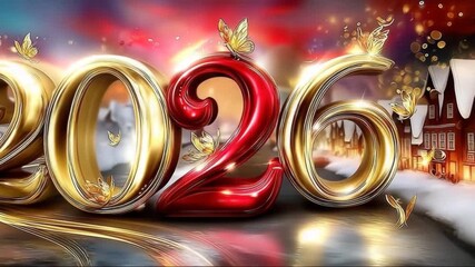 Festive 2026 New Year celebration with colorful numbers and decorations   - Powered by Adobe