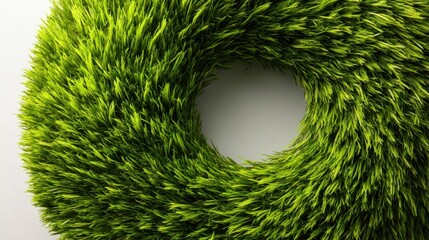Bright green circular grass-like decoration adds a vibrant touch to home decor settings suitable for various occasions and seasons