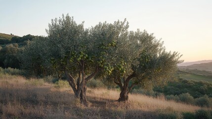 Olive trees standing strong in an organic natural landscape